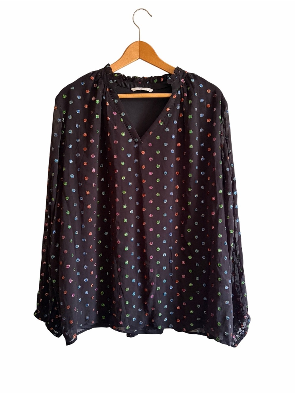 Black Sparkle Dot V-Neck Blouse